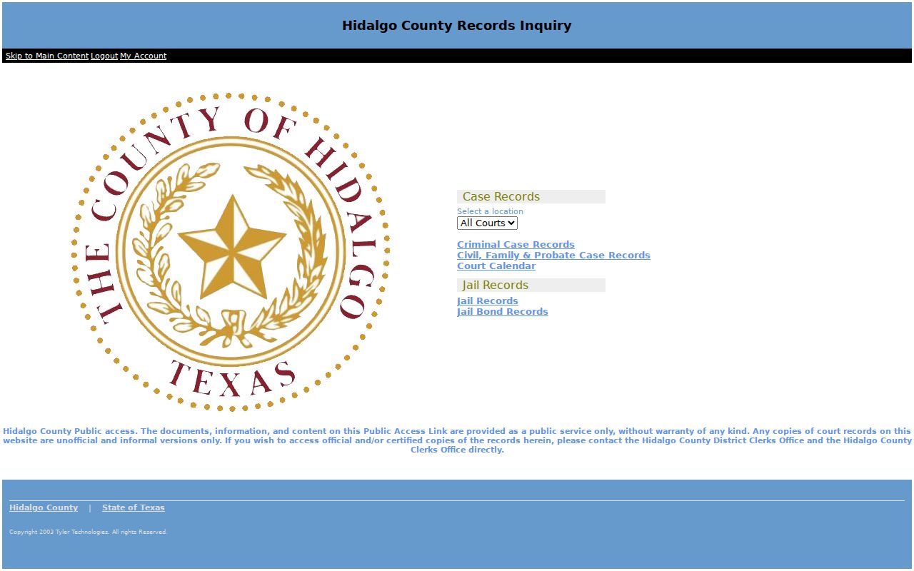 Hidalgo County resident lookup court records inquiry categories