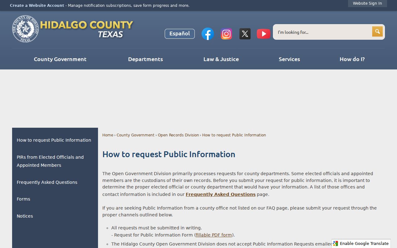 Hidalgo County residents directory public information request instructions