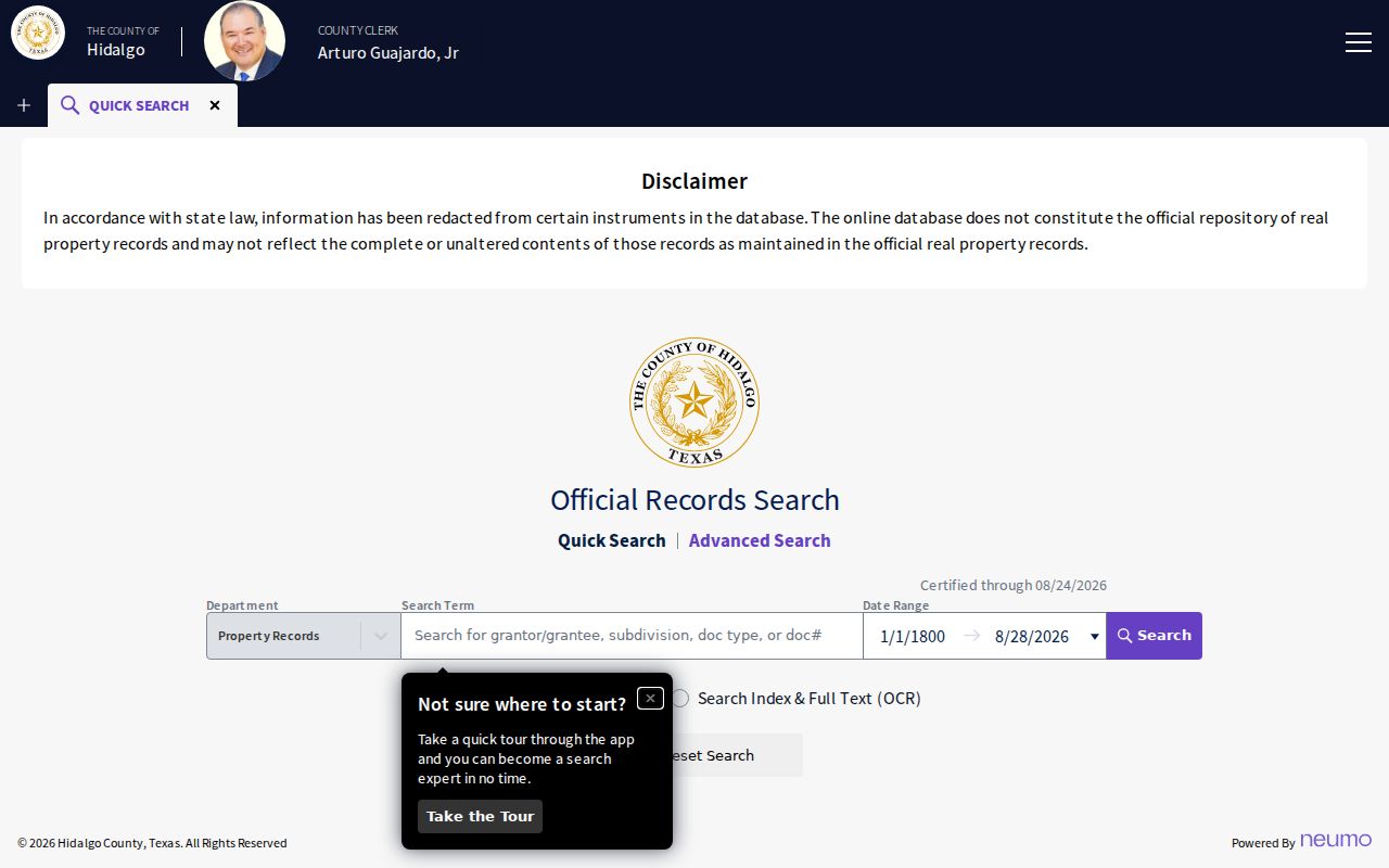Hidalgo County residents directory official records search showing recorded document options