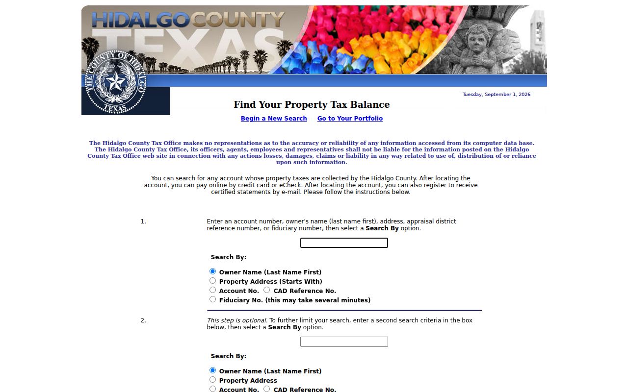 Hidalgo County ZIP code directory tax search fields