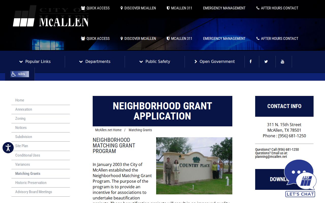 Hidalgo County neighbors McAllen neighborhood association grant information