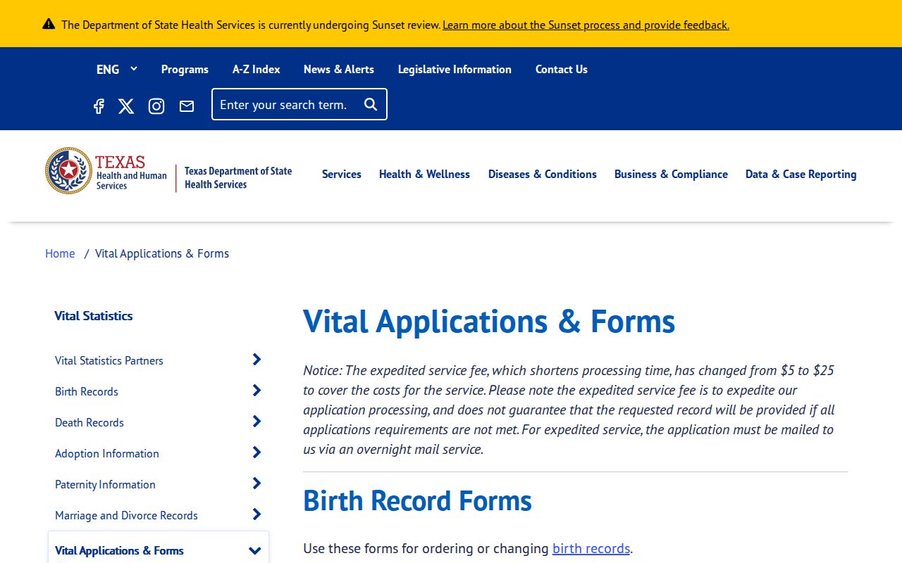Hidalgo County resident lookup Texas vital record application forms
